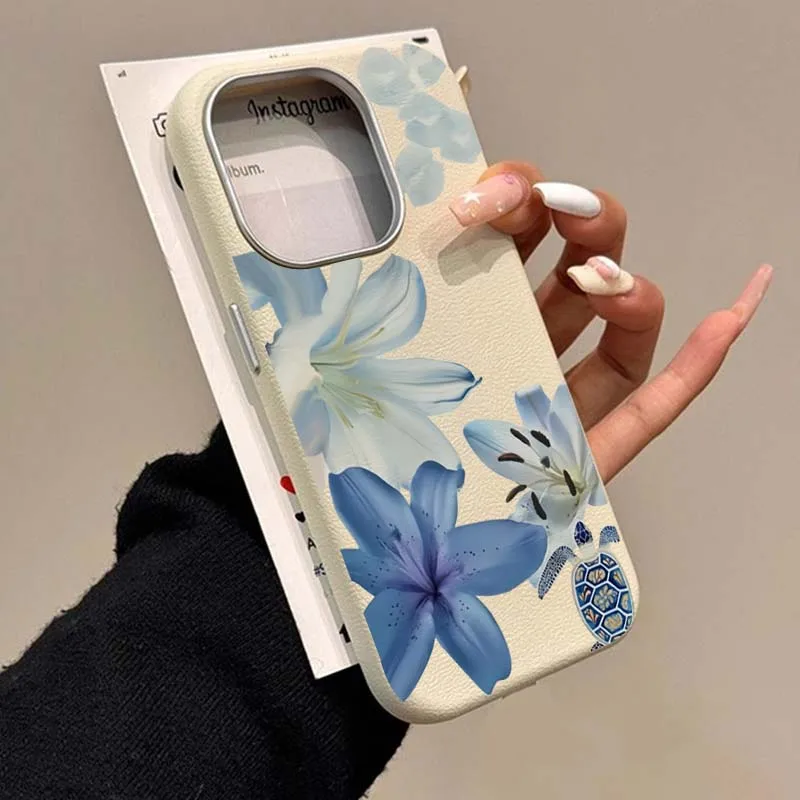 Xiaomi Redmi Note 14 - Şık Mavi Zambak Desenli Telefon Kılıfı
