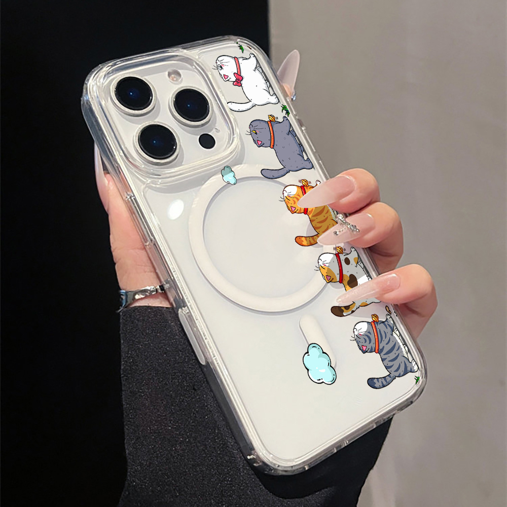 Apple Iphone 15 - Sevimli Karikatür Kedi Desenli Şeffaf Telefon